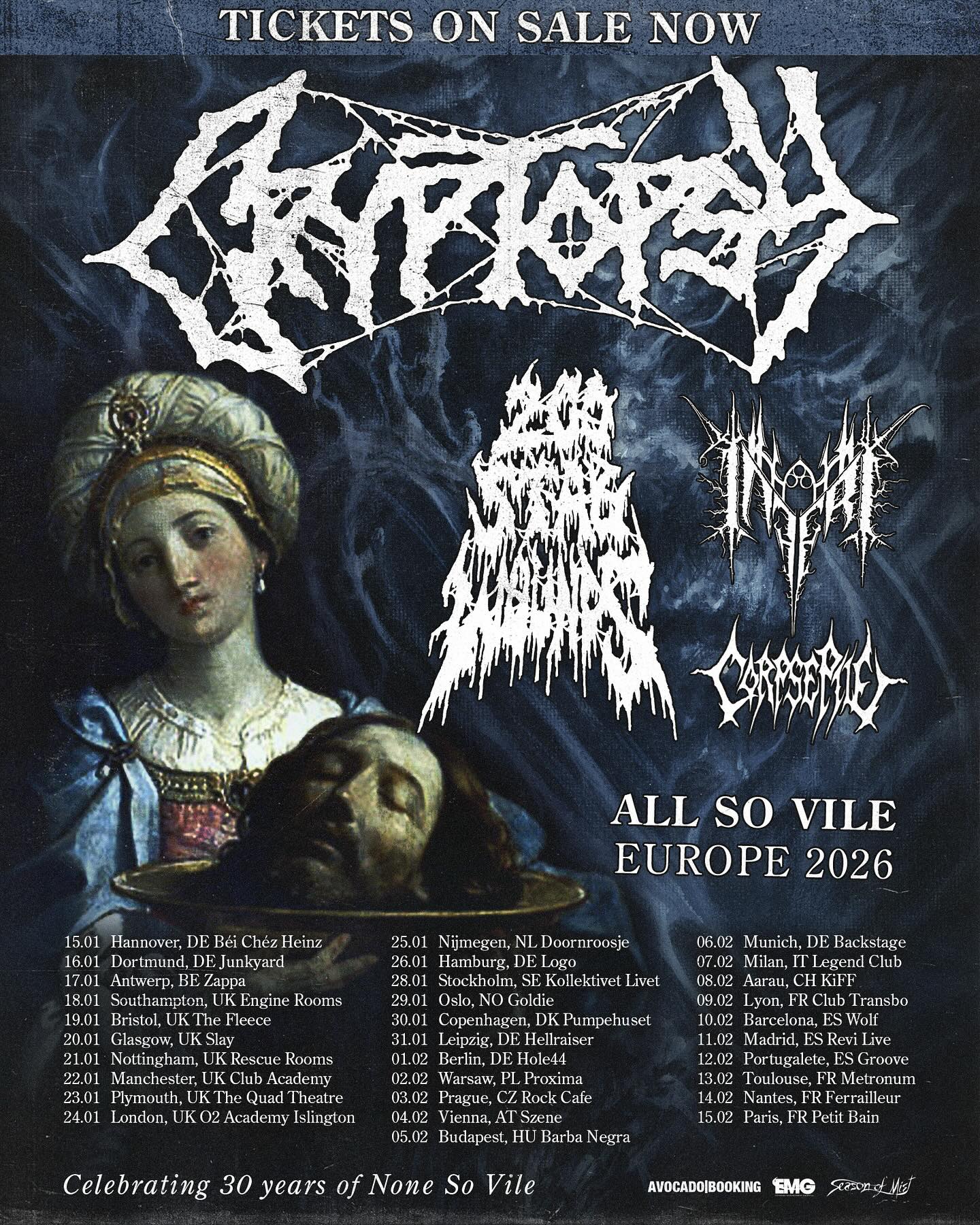 Cryptopsy All So Vile European Tour 2026 Tour Poster 2026